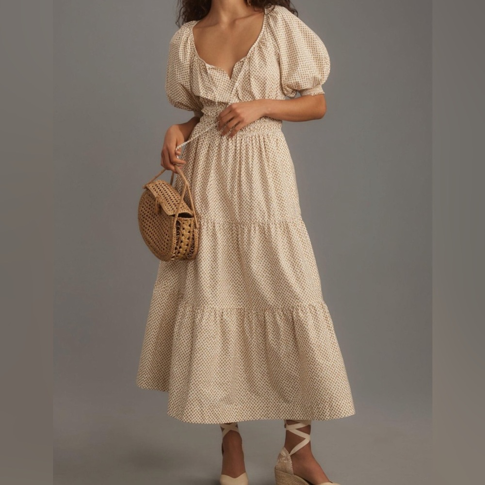 NWT ANTHROPOLOGIE THE SOMERSET PUFF SLEEVE TIERED RESORT VACATION PARTY DRESS